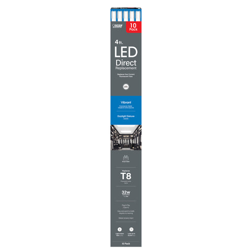 Feit Electric 4 Foot 18W [32W Equivalent] Daylight Deluxe 6500K G13 Base Direct Replacement Type A T8 LED Linear Tube 10-Pack (T848/865/LED/10)