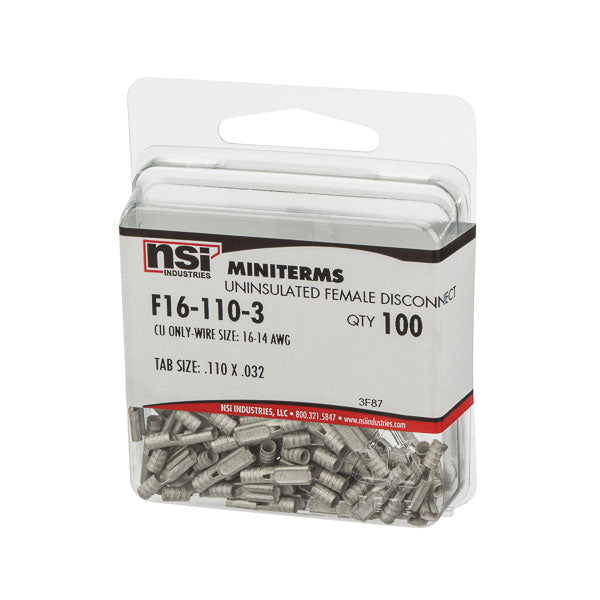 NSI 16-14 AWG Bare Female Disconnect .110X.032 Tab-100 Per Pack (F16-110-3)