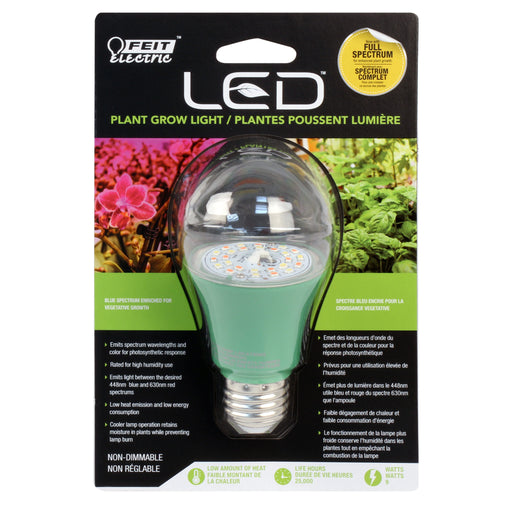 Feit Electric 9W A19 LED 120V Medium 3300K E26 Base Plant Grow Light Bulb 3300K (A19/GROW/LEDG2)