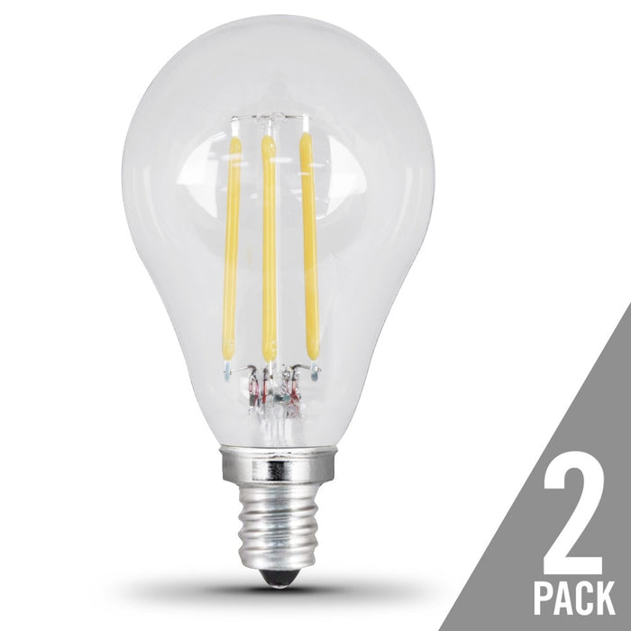 Feit Electric A15 Filament LED 40W Equivalent Dimmable Clear Candelabra Base 300Lm 2700K Bulb 2-Pack (BPA1540C/827/LED/2)