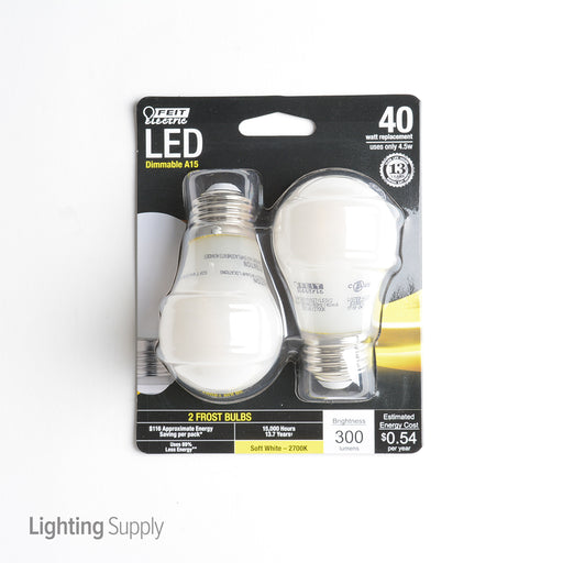 Feit Electric A15 Filament LED 40W Equivalent Dimmable Frost Medium Base 300Lm 2700K Bulb 2-Pack (BPA1540/F/827/LED/2)