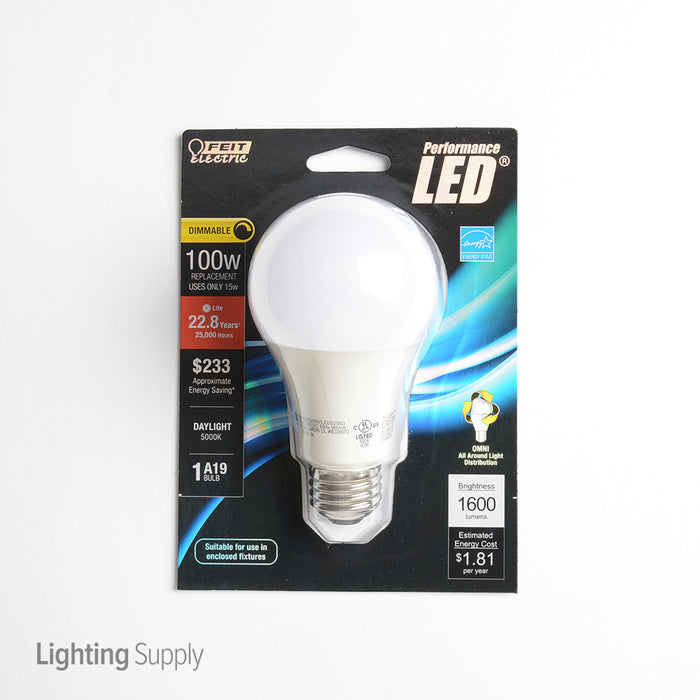 Feit Electric A19 100W Equivalent LED Dimmable Omnidirectional 1600Lm 5000K Bulb (BPOM100/850/LEDG2)