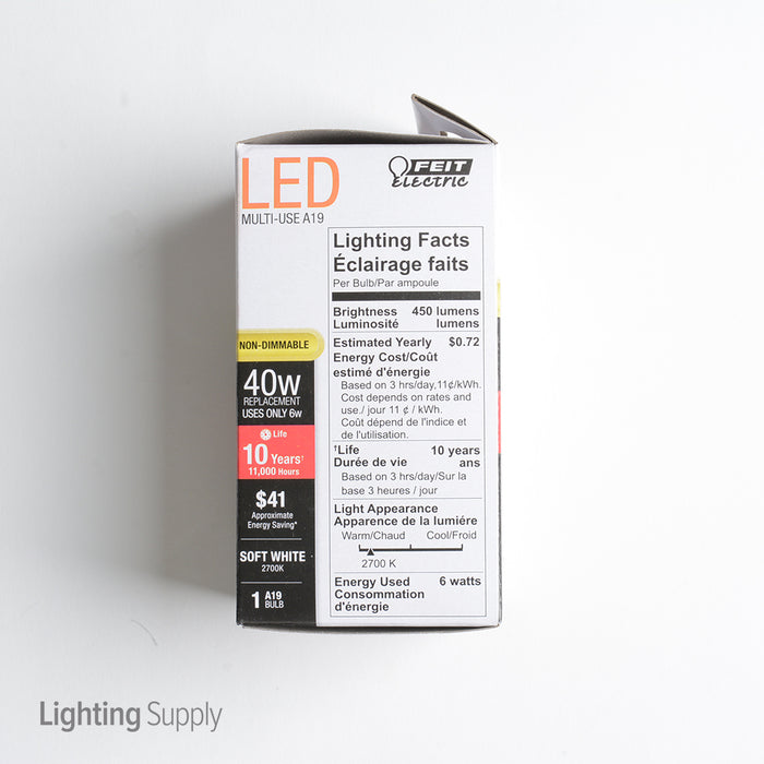 Feit Electric A19 40W Equivalent 2700K Bulb (A450/827/10KLED)