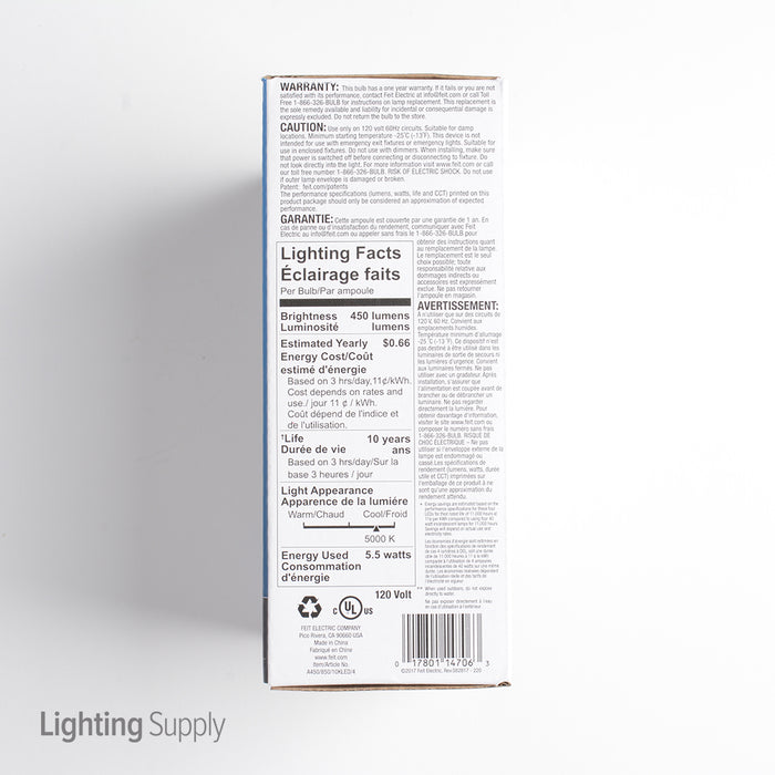 Feit Electric A19 40W Equivalent 5000K Bulb 4-Pack (A450/850/10KLED/4)