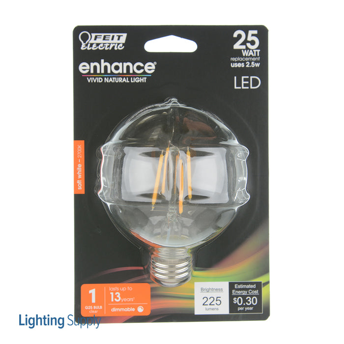 Feit Electric Filament LED 25W Equivalent Dimmable Medium Base Clear Globe G25 2700K Bulb (BPG2525/927CA/FIL/RP)