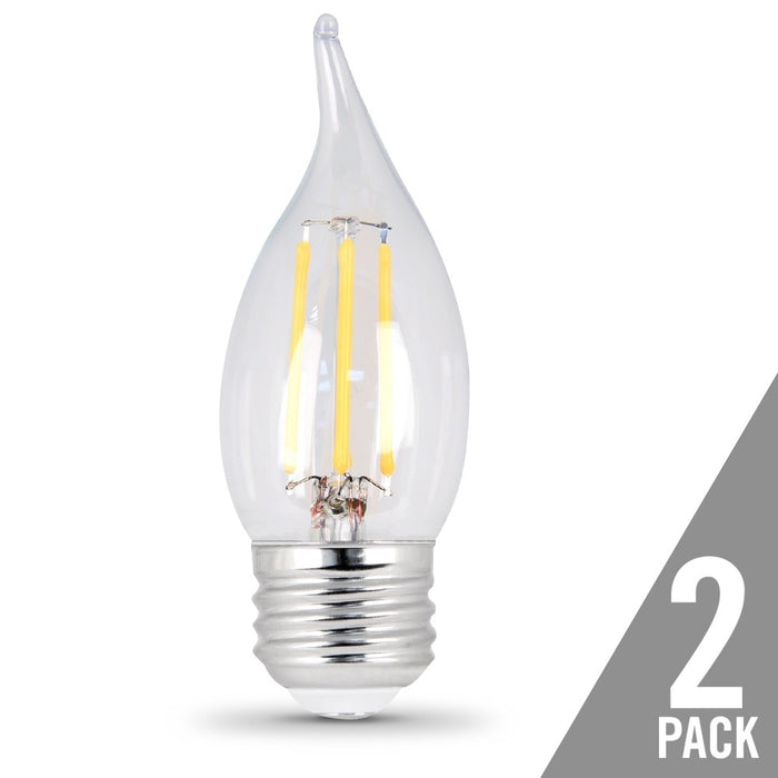 Feit Electric Filament LED 40W Equivalent Dimmable Bent Tip Medium Base Clear Decorative Bulb 300Lm 2700K Bulb 2-Pack (BPEFC40/827/LED/2)