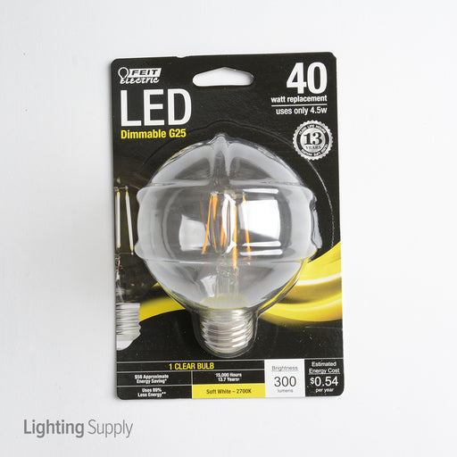 Feit Electric Filament LED 40W Equivalent Dimmable Medium Base Clear Globe G25 300Lm 2700K Bulb (BPG2540/827/LED)