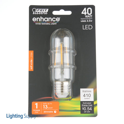 Feit Electric Filament LED 40W Equivalent Dimmable Medium Base Clear Tubular T10 410Lm 2700K Bulb (BPT1040/927CA/RP)