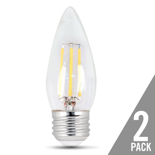 Feit Electric Filament LED 40W Equivalent Dimmable Torpedo Tip Medium Base Clear Decorative Bulb 300Lm 2700K Bulb 2-Pack (BPETC40/827/LED/2)