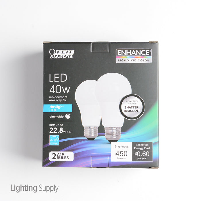 Feit Electric LED A19 40W Equivalent 450Lm 5000K 2-Pack CEC Compliant Bulb (OM40DM/950CA/2)