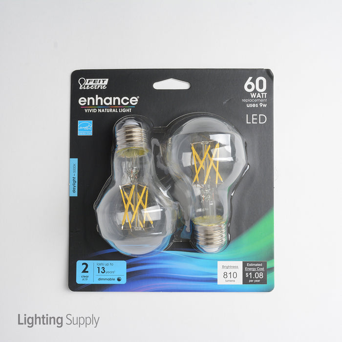 Feit Electric LED A19 60W Equivalent 750Lm Filament Clear Glass Medium Base 5000K 2-Pack CEC Compliant Bulb (BPA1960CL950CA/FIL/2)