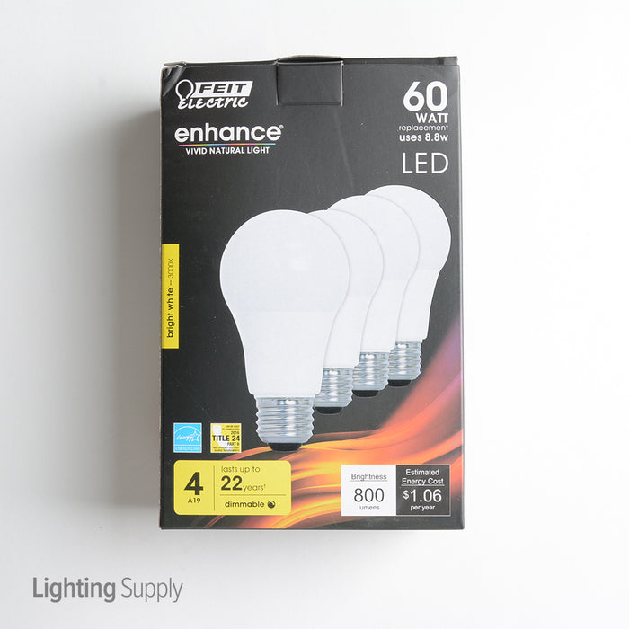 Feit Electric LED A19 60W Equivalent 800Lm Dimmable 3000K 4-Pack (OM60DM/930CA/4)