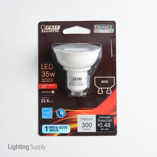 Feit Electric LED MR16 GU10 35W Equivalent 300Lm Dimmable 3000K CEC Compliant Bulb (MR16/GU10/930CA)