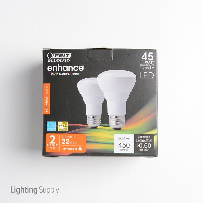 Feit Electric LED R20 45W Equivalent 450Lm Dimmable 2700K 2-Pack CEC Compliant Bulb (R20DM/927CA/2)