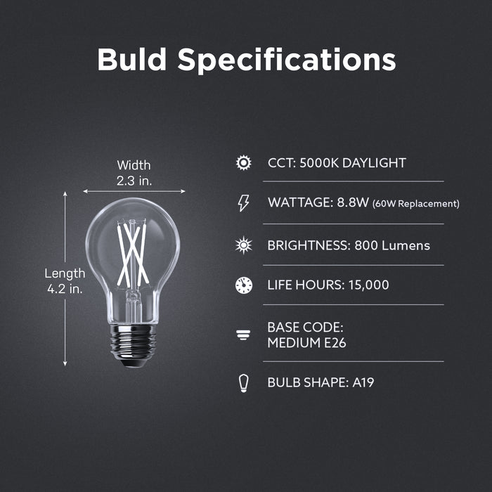 Feit Electric 8.8W Daylight 5000K E26 Base A19 Dusk To Dawn Filament LED Bulb (A800CL950CA/DD/LEDI)