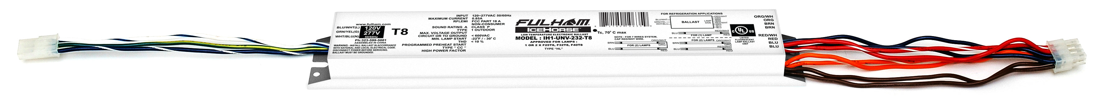 Fulham Electronic Fluorescent Icehorse Ballast For (1-2) F32T8 F40T8 Lamps Run At 120/277V (IH1-UNV-232-T8)