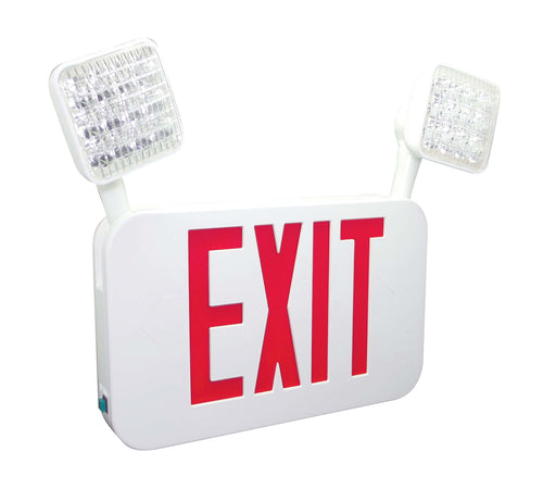 Fulham Firehorse Exit And Emergency Light Combination Thin LED With LED Heads White Housing Red Letters (FHEC35R)