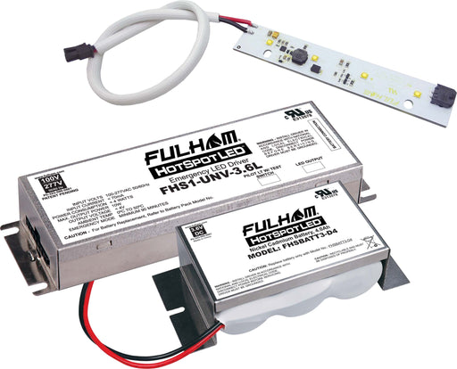 Fulham Hot Spot 1 Emergency Lighting Retrofit 3W 450Lm 200 Minute (FHS1-UNV-3.6L) And (1X) (FHS6AR3WL) And FHSBATT3-D4 Battery Pack And UL Label (FHSKITT03LND)