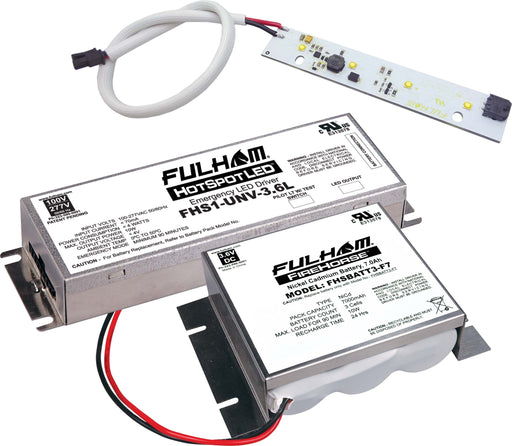 Fulham Hot Spot 1 Emergency Lighting Retrofit 3W 450Lm 360 Minute (FHS1-UNV-3.6L) And (1X) (FHS6AR3WL) And FHSBATT3-F7 Battery Pack And UL Label (FHSKITT03LNF)