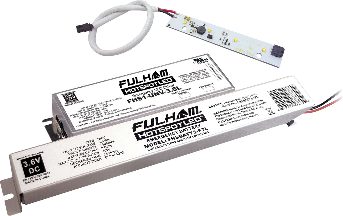 Fulham Hot Spot 1 Emergency Lighting Retrofit 3W 450Lm 360 Minute (FHS1-UNV-3.6L) And (1X) (FHS6AR3WL) FHSBATT3-F7L Linear Battery Pack (FHSKITT03LNFL)