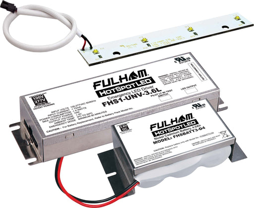 Fulham Hot Spot 1 Emergency Lighting Retrofit 4W500Lm 200 Minute (FHS1-UNV-3.6L) And (FHS1AR4WL) And FHSBATT3-D4 Battery Pack And UL Label (FHSKITT04LND)