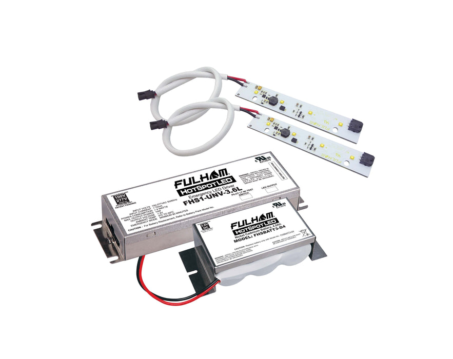 Fulham Hot Spot 1 Emergency Lighting Retrofit 7W 950Lm 100 Minute (FHS1-UNV-3.6L) And (2X) (FHS6AR3WL) And FHSBATT3-D4 Battery Pack And UL Label (FHSKITT07LND)