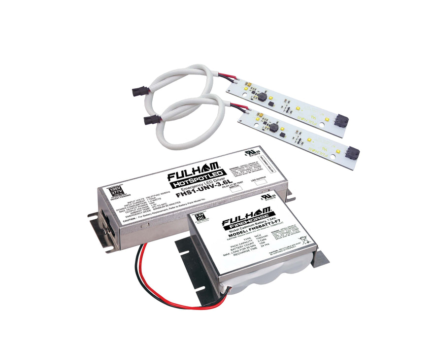 Fulham Hot Spot 1 Emergency Lighting Retrofit 7W 950Lm 180 Minute (FHS1-UNV-3.6L) And (2X) (FHS6AR3WL) And FHSBATT3-F7 Battery Pack And UL Label (FHSKITT07LNF)