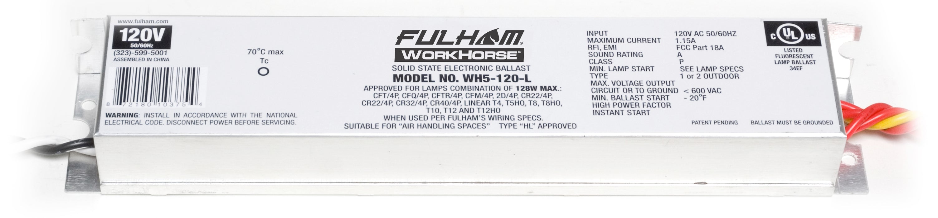 Fulham Instant Start Electronic Fluorescent Workhorse Ballast For (1-4) 128W Maximum Lamps Run At 120V (WH5-120-L)