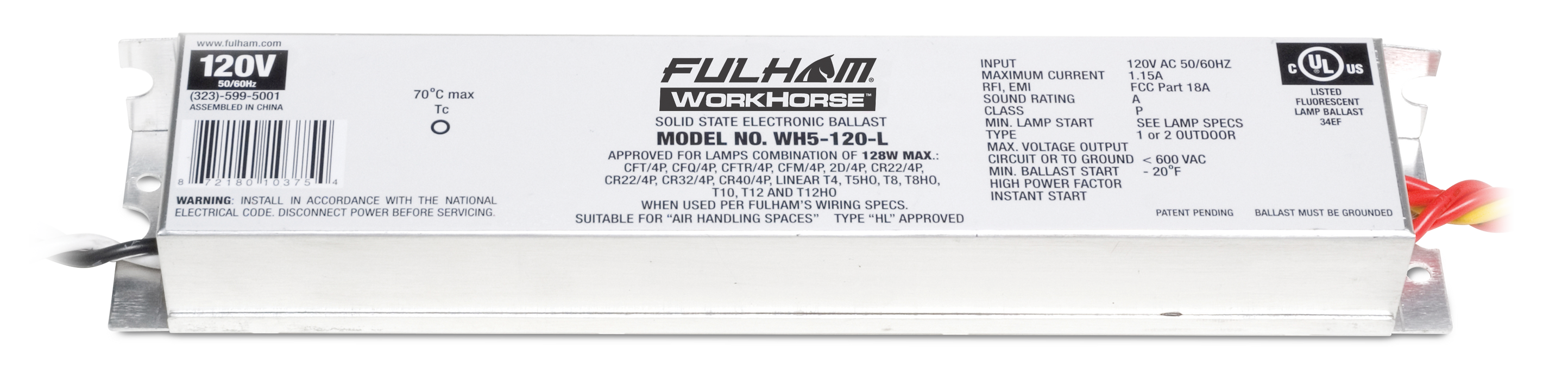 Fulham Instant Start Electronic Fluorescent Workhorse Ballast For (1-4) 128W Maximum Lamps Run At 120V (WH5-120-L)