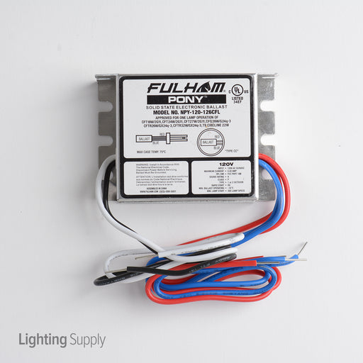 Fulham Pony 120V Rapid Start For 1X18W Or 24/27W Twin Or 26W Quad Or 26W Or 32W Triple Or 22W T9 Circle (NPY-120-126-CFL)