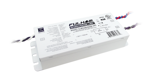 Fulham Workhorse LED Extreme 0-10V Dimming LED Driver Universal Voltage Input Programmable 700-2400mA Constant Current 96W Maximum Linear Case With End Terminals IP65 (T1M1UNV240P-96L)