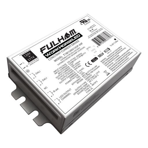Fulham Workhorse LED 0-10V Dimming Driver 120-277V Input 60W Maximum Programmable 250-1050mA Constant Current Compact Case With Terminals (T1M1UNV105P-60F)