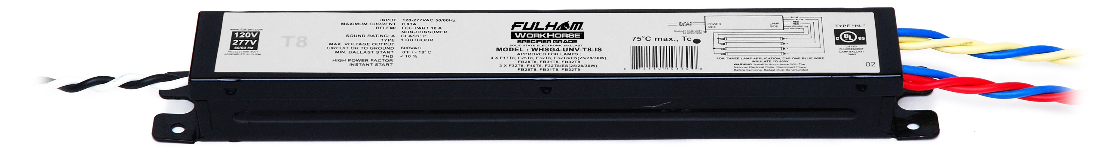 Fulham Workhorse Specifier Grade 4-Lamp T8 Universal Voltage Instant Start &lt;10 Percent THD (WHSG4-UNV-T8-IS)