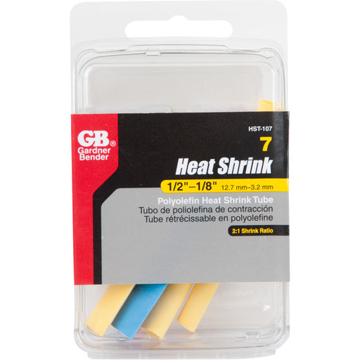 Gardner Bender Assorted Heat Shrink 3 Inch 1/8-1/2 Inch BL YW RD Package Of 7 (HST-107)