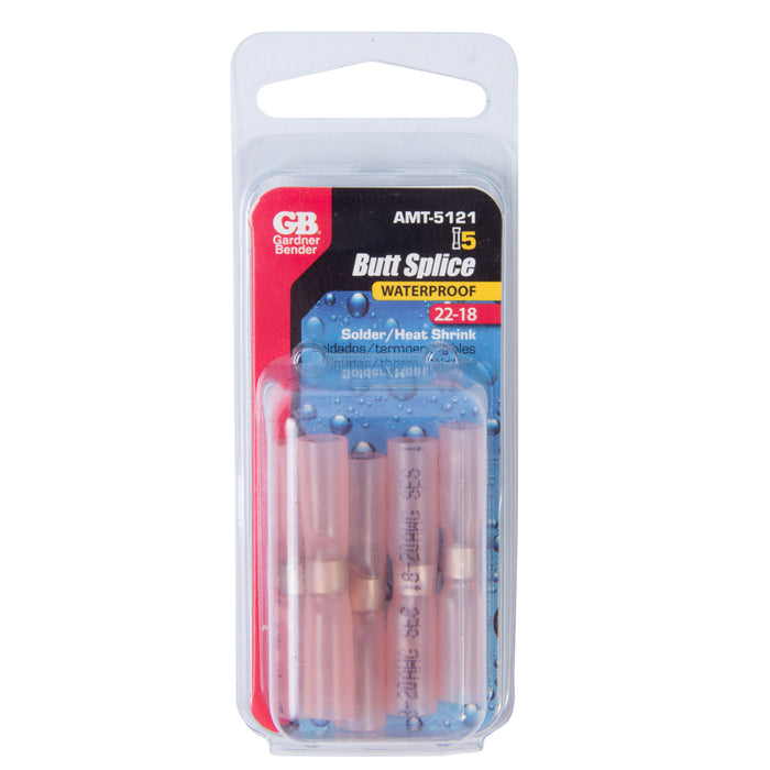 Gardner Bender Butt Splice Solder Heat Shrink 22-18 AWG Package Of 5 (AMT-5121)