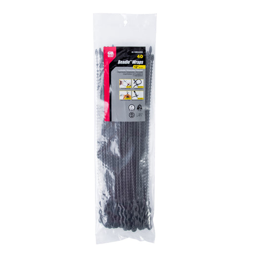 Gardner Bender Cable Tie Beaded 12 Inch UVB 70 Pound Bag Of 40 (46-12BEADBK)