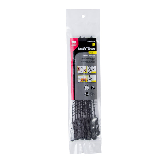 Gardner Bender Cable Tie Beaded 8 Inch UVB 70 Pound Bag Of 15 (45-8BEADBK)