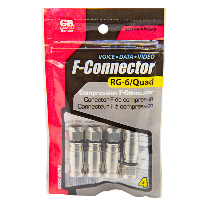 Gardner Bender Compression F-Series Connector RG-6 Bag Of 4 (GDC-6CM)