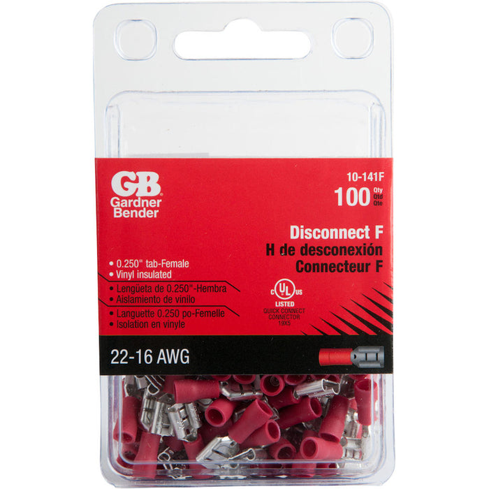 Gardner Bender Disconnect Female 22-16 AWG 0.250 Tab Red (10-141F)