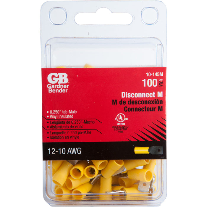 Gardner Bender Disconnect Male 12-10 AWG 0.250 Tab Yellow (10-145M)