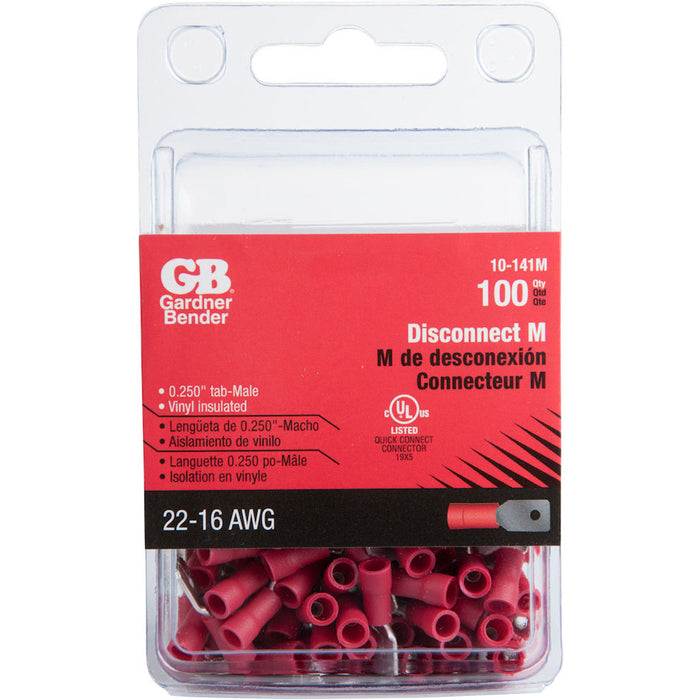 Gardner Bender Disconnect Male 22-16 AWG 0.250 Tab Red (10-141M)