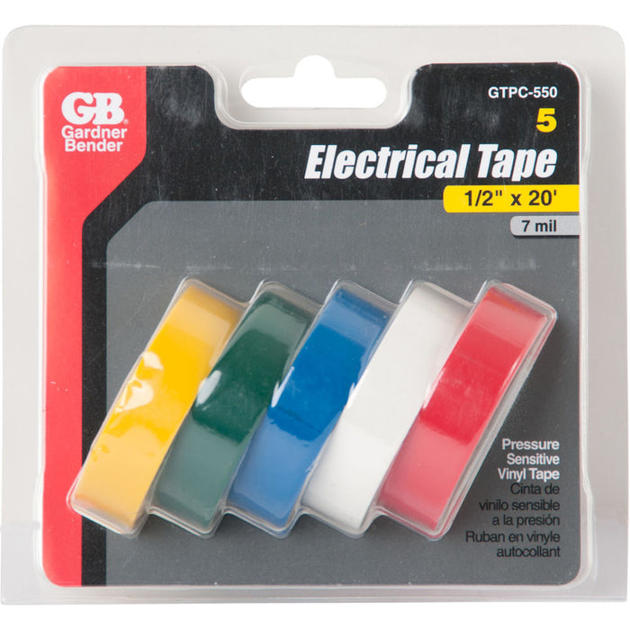 Gardner Bender Electrical Tape 1/2-Inch X 20 Foot Assorted Colors (GTPC-550)