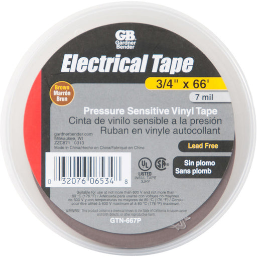 Gardner Bender Electrical Tape 3/4 Inch X 66 Foot X 7 MIL Brown Puck (GTN-667P)