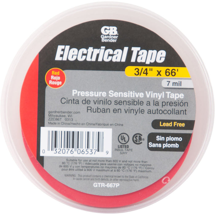 Gardner Bender Electrical Tape 3/4 Inch X 66 Foot X 7 MIL Red Puck (GTR-667P)