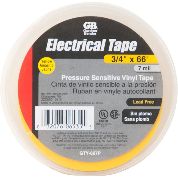 Gardner Bender Electrical Tape 3/4 Inch X 66 Foot X 7 MIL Yellow Puck (GTY-667P)