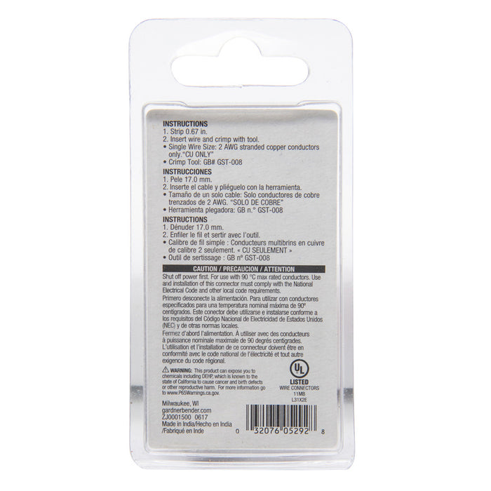 Gardner Bender Heavy-Duty Lug 2 AWG Stud SZ 5/16 Inch Package Of 2 (AML-205)