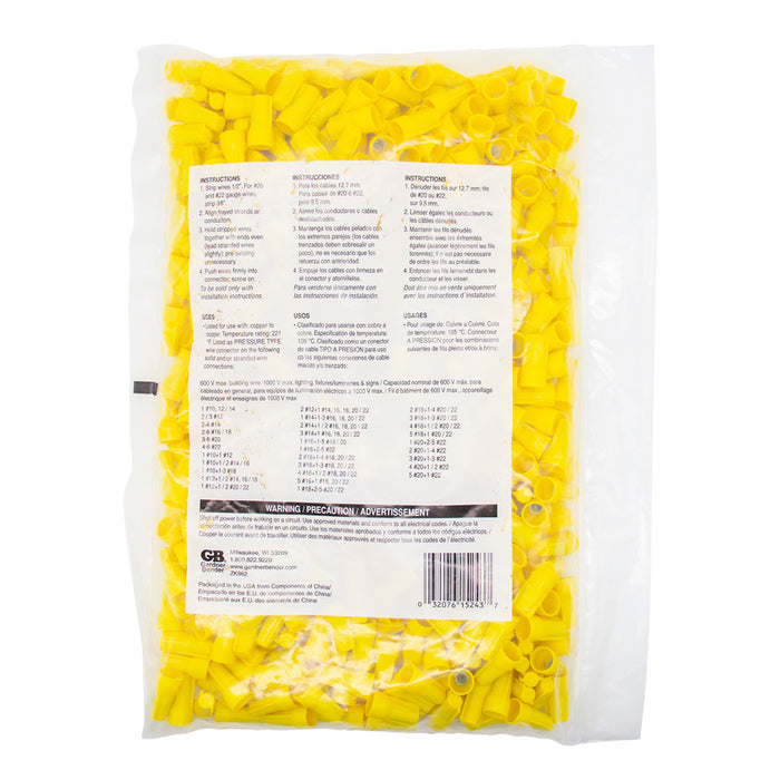 Gardner Bender Hex-Lok Yellow G1 Bag Of 500 (13-1G1)