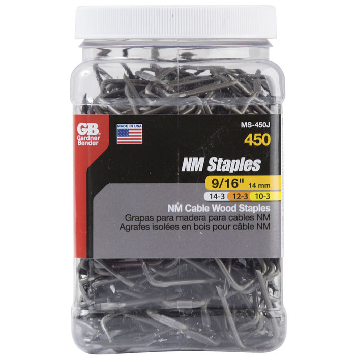 Gardner Bender Metal Staple 3 Conductor 9/16 Inch Jar Of 450 (MS-450J)