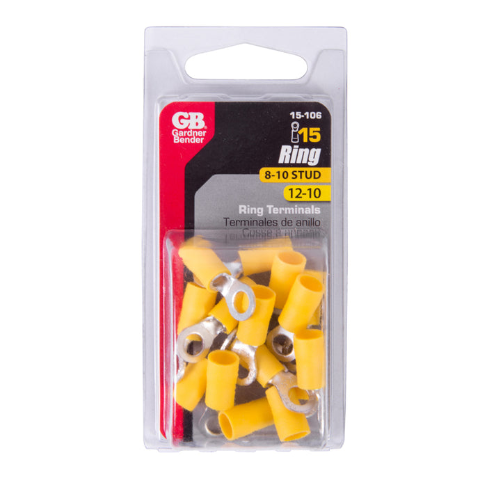 Gardner Bender Ring Terminal 12-10 AWG 8-10 Stud Yellow Package Of 15 (15-106)
