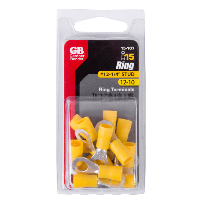 Gardner Bender Ring Terminal 12-10 AWG Stud Size 12-14 Inch Yellow Package Of 15 (15-107)